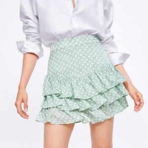 Zara Mint polka dot ruffle skirt